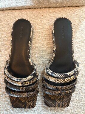 Vince Women's Brown Zahara Snake Print Slide Sandal Shoes